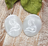 Fox Etched Selenite Pocket/Palm Stone