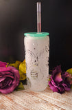 20 oz etched glass can tumbler with lid and glass straw
