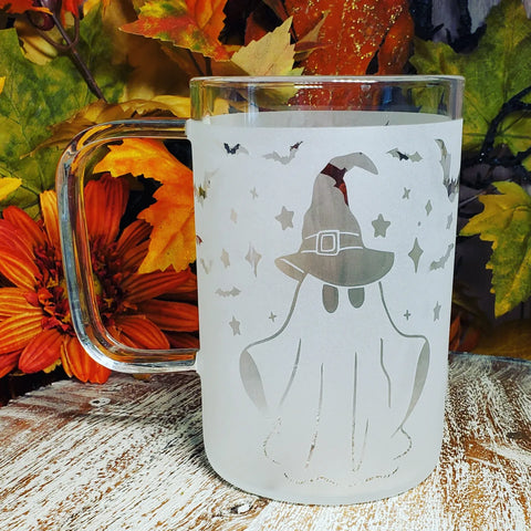 Cute Ghost 18oz Etched Thicker Borosilicate Glass Mug