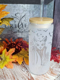 20 oz etched glass can tumbler with lid and glass straw
