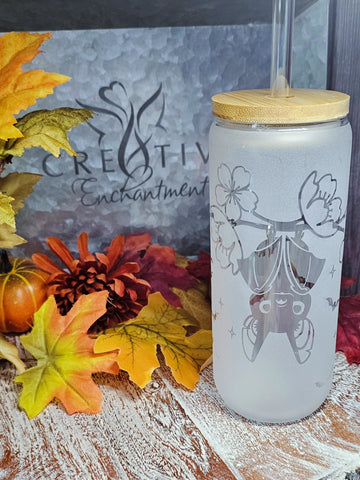 20 oz etched glass can tumbler with lid and glass straw