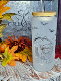 20 oz etched glass can tumbler with lid and glass straw