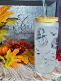 20 oz etched glass can tumbler with lid and glass straw