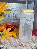 20 oz etched glass can tumbler with lid and glass straw