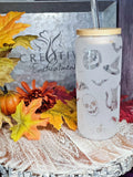 20 oz etched glass can tumbler with lid and glass straw