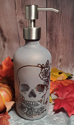 16oz Etched Amber Glass Soap Dispensor