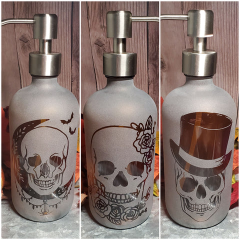 16oz Etched Amber Glass Soap Dispensor