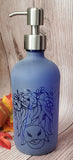 16oz Etched Blue Glass Soap Dispensor