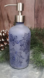 16oz Etched Blue Glass Soap Dispensor