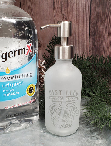 8oz Etched Glass Soap/Sanitizer  Dispensor
