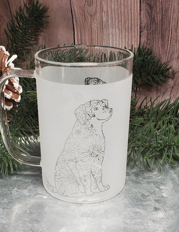 16 oz  Pretty Dog Borosilicate lightweight Etched Glass Mug