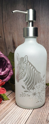 16oz Etched Clear Glass Soap Dispensor