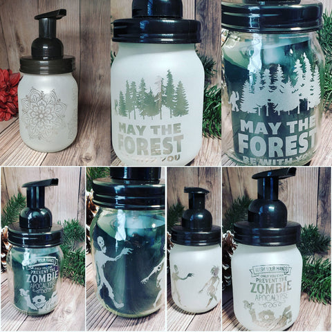 16 oz Etched Glass Foaming Soap/Sanitizer  Dispensor (Pick design option in drop down menu, diffrent ones available!)