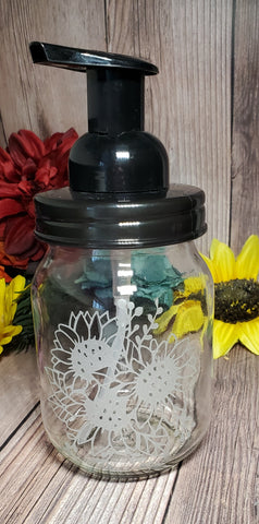 Sunflowers 16 oz Etched Glass Foaming Soap/Sanitizer  Dispensor (Pick design option in drop down menu, diffrent ones available!)