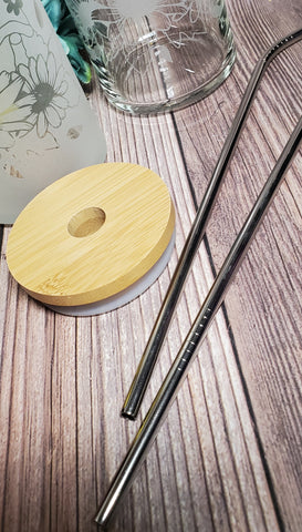 Bamboo Lid & Metal Straw Set