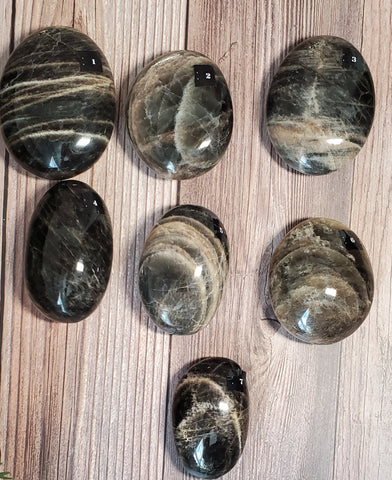 Black Moonstone Palm Stone (Pick yours by number, prices vary)