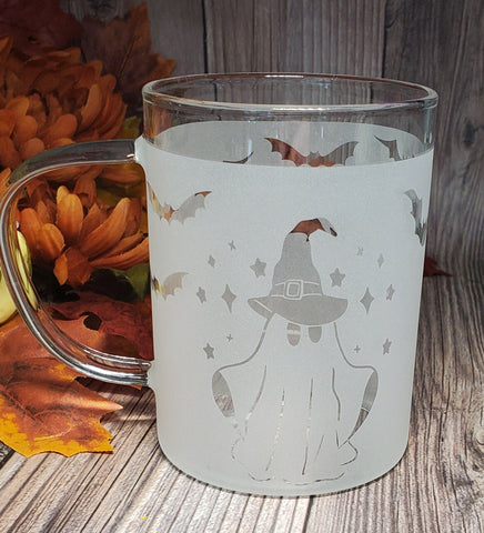 (Choose Design) 15 oz Halloween Borosilicate lightweight Etched Glass Mugs