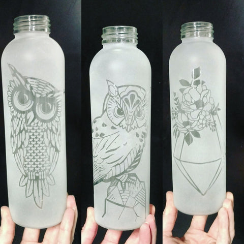 18 oz Etched Glass Bottles
