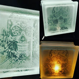 Flower Sugar Skull 6X6 Etched Glass Light Block