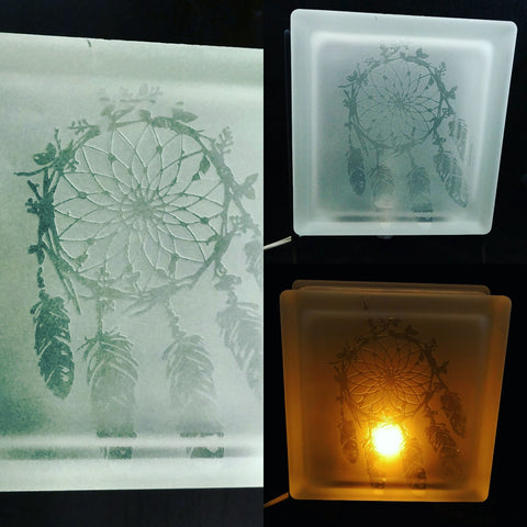 Dream Catcher 6X6 Etched Glass Light Block