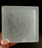 Santa Christmas Scene Etched 6X6 Glass Light Block