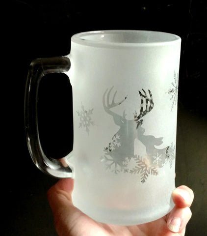 16oz Deer with Snowflakes Etched Beer Mug
