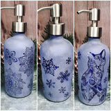 16oz Etched Blue Glass Soap Dispensor