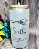20 oz. "Salty" Leopard Print Etched Glass Tumbler With Bamboo Lid & Straw
