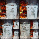 15 oz  Random Surprise Halloween Borosilicate lightweight Etched Glass Mugs